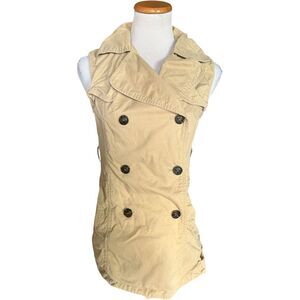 Womens Anthropologie Love Tree Khaki Trench Style Button Wrap Top - Sz S